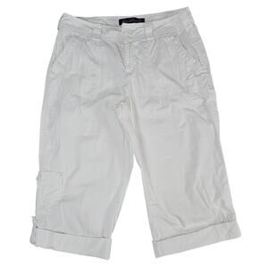 Women's Gloria Vanderbilt White Cargo Capris Sz 8 Roll Tab Hem Summer Ready